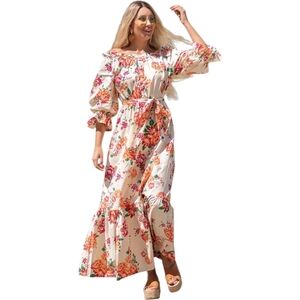 Off Shoulder Floral Maxi Dress with Ruffle Sleeves